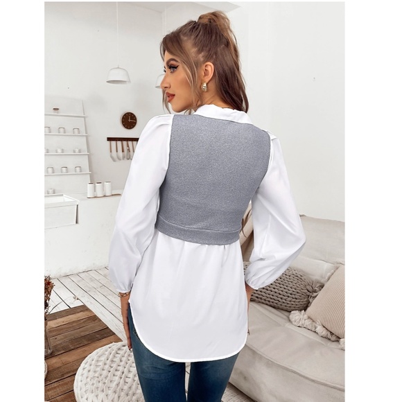 2 in 1 Grey Knit Vest on White Button Down Shirt - Picture 5 of 10